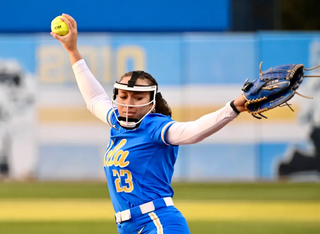 Starting pitcher Taylor Tinsley #23 of the UCLA Bruins throws...