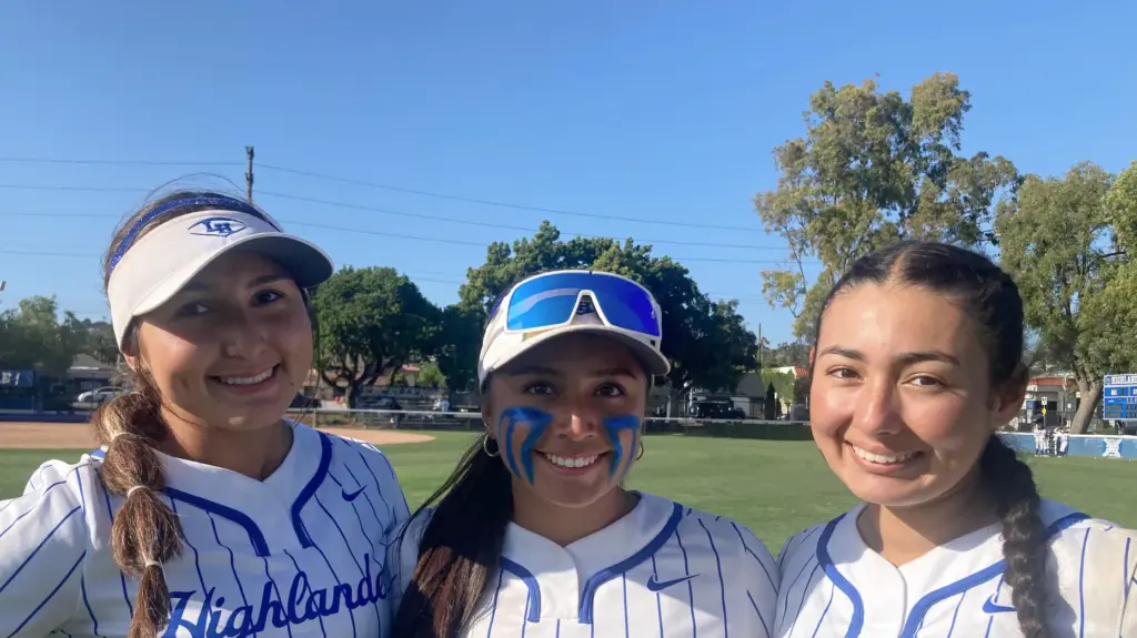 La Habra softball players, from left, Alyssa Hernandez, Mireya Gonzalez...