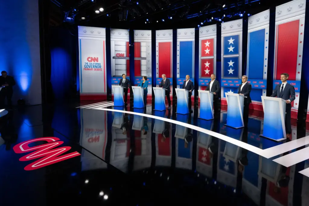 L to R; Antonio Villaraigosa, Katie Porter, Tom Steyer, Steve...