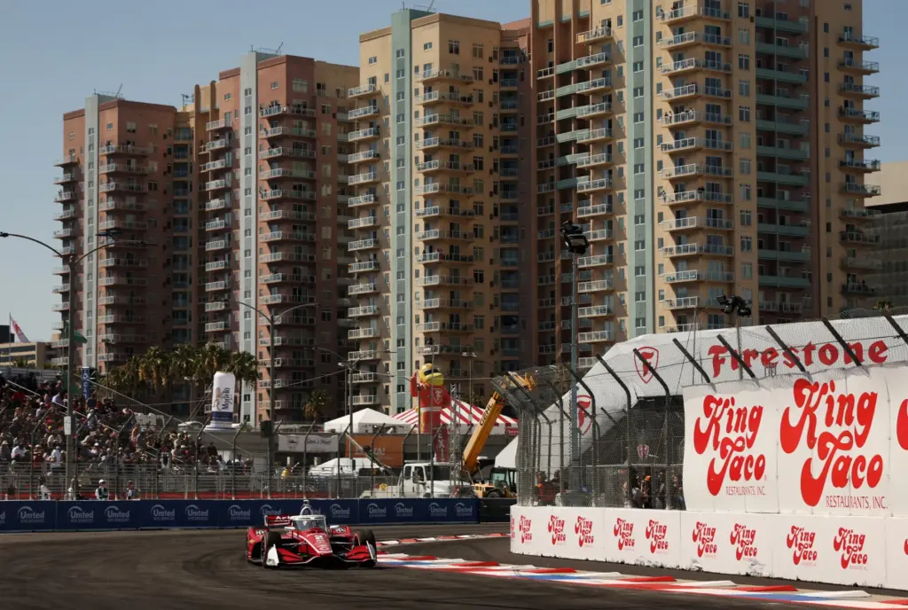 Indycar driver Josef Newgarden races around turn 10 during the...