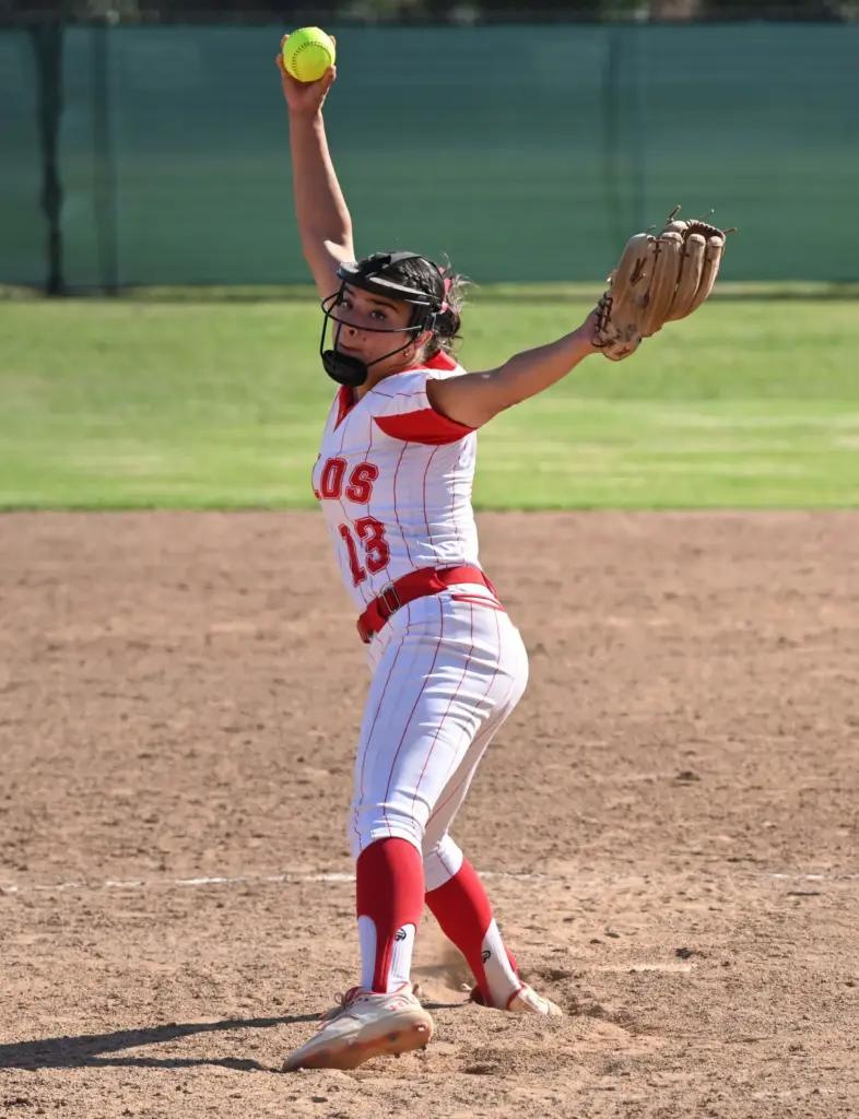Starting pitcher pitcher Sofia Gonzalez #13 of the Whittier Christian...