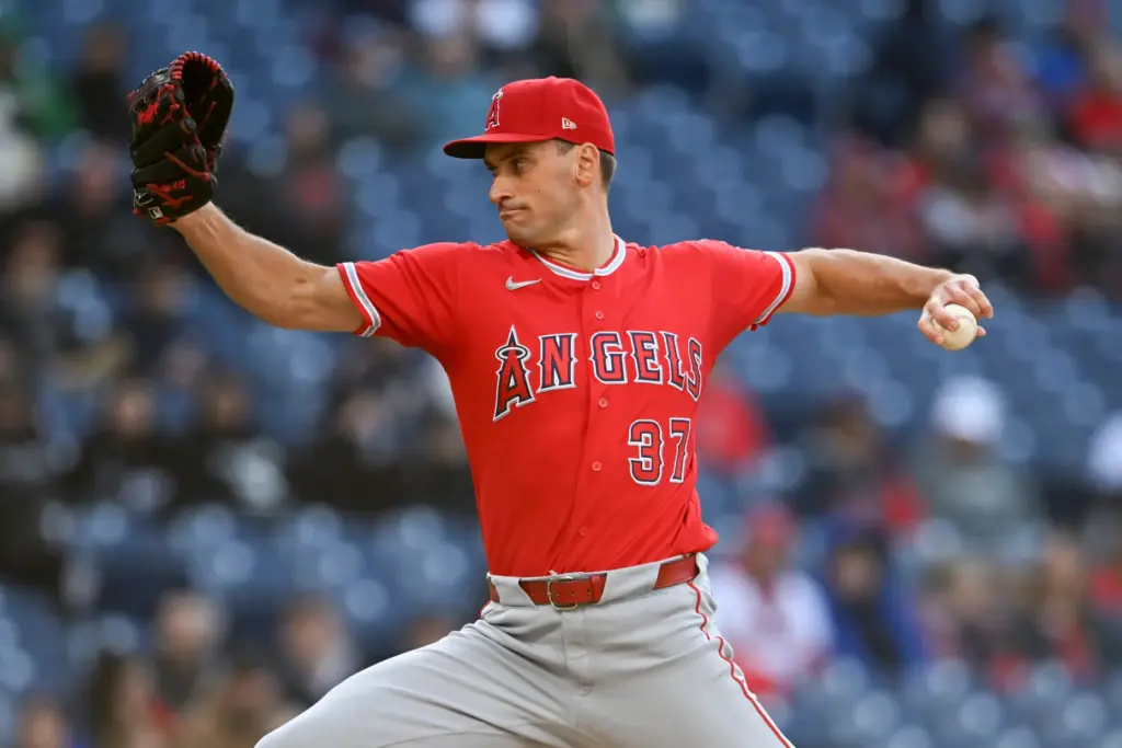 Angels opening pitcher Brent Suter throws to the plate during...