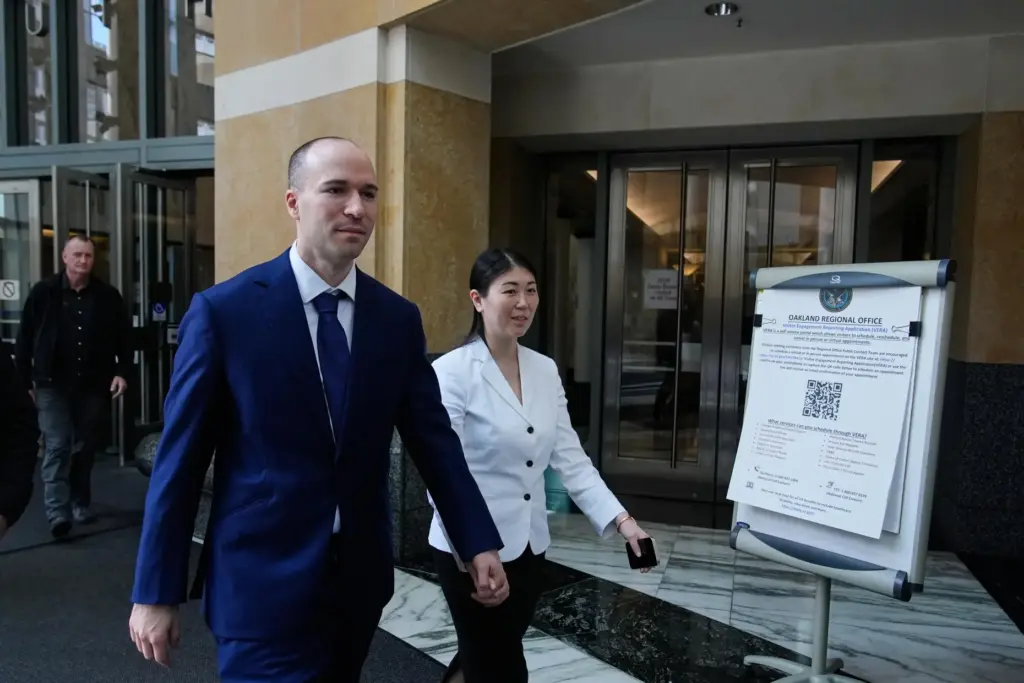 OpenAI president Greg Brockman exits the U.S. District Court in Oakland, California.