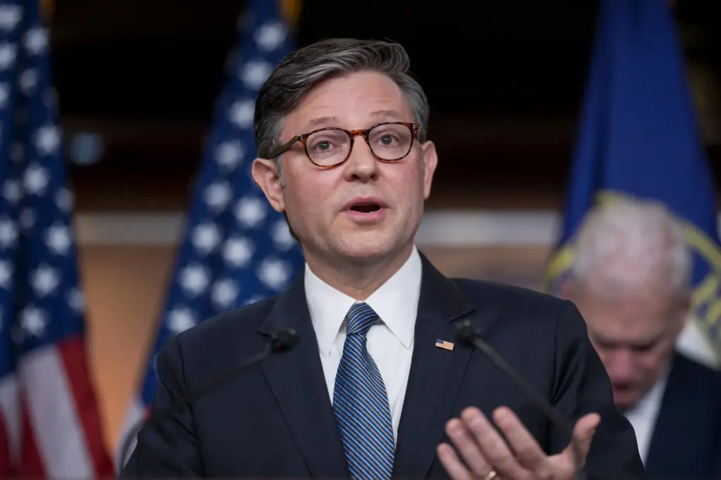 Speaker of the House Mike Johnson, R-La., during a news conference.