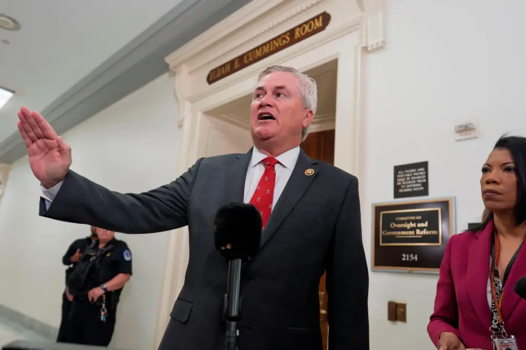 House Oversight Committee Chairman James Comer, R-Ky., speaks to reporters.