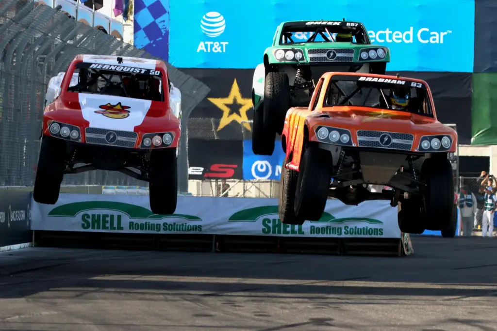 Stadium Super Trucks compete in the first of two races...