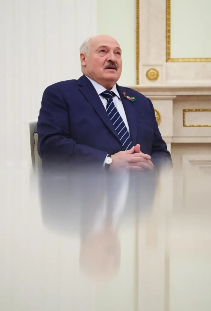 Belarusian President Alexander Lukashenko attends a meeting with Russian President Vladimir Putin