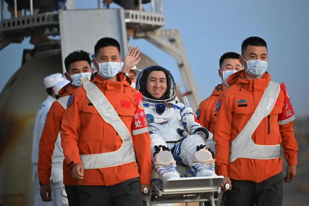 In this photo released by Xinhua News Agency, astronaut Wu...