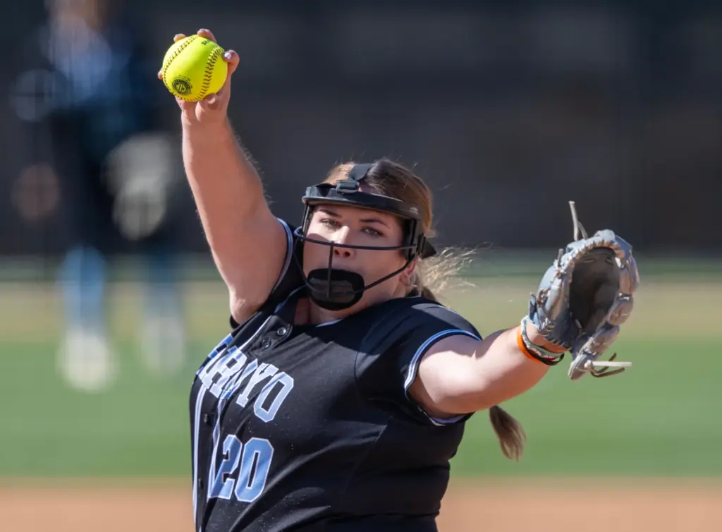 Arroyo pitcher Emily Rubalcava throws to home plate during the...