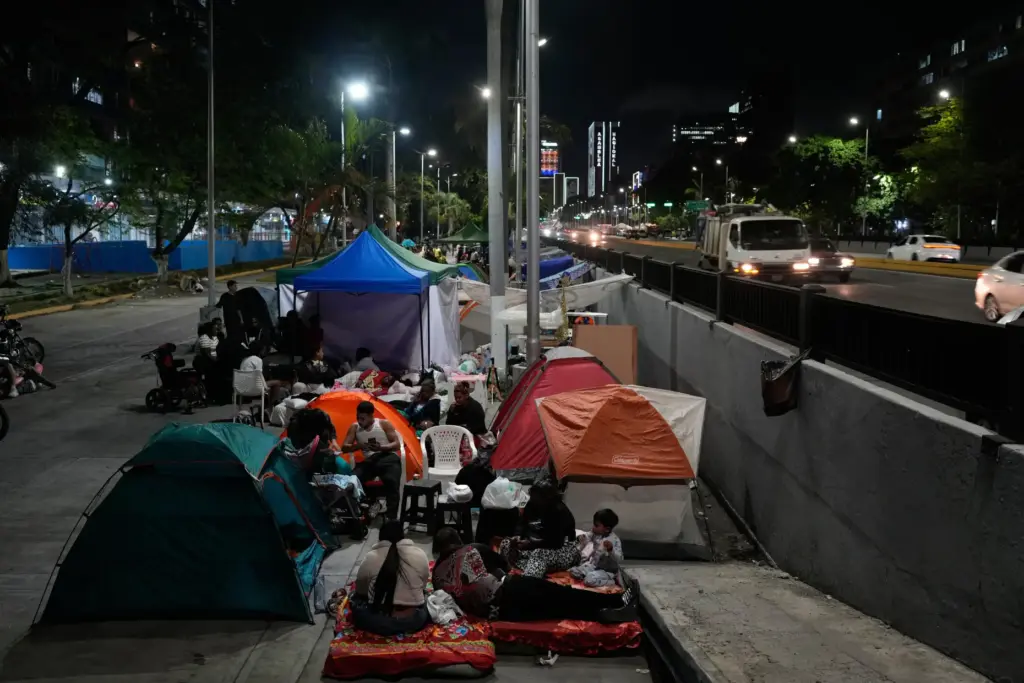 People camp in the street the night after the earthquake...