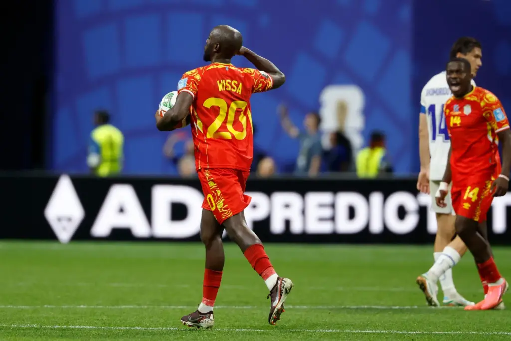 Congo’s Yoane Wissa (20) celebrates their first goal on a...