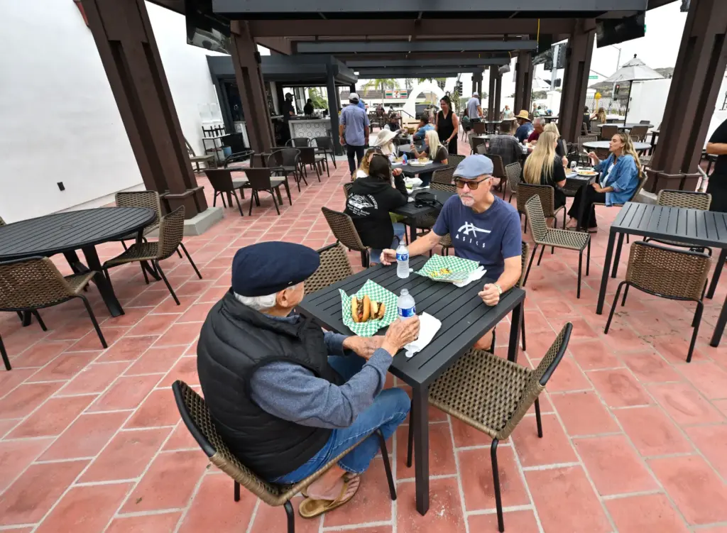 The outside patio during opening day at Miramar Food Hall...