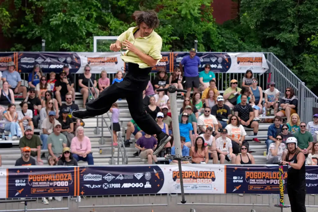 Seven-time world champion of extreme pogo Dalton Smith competes in...