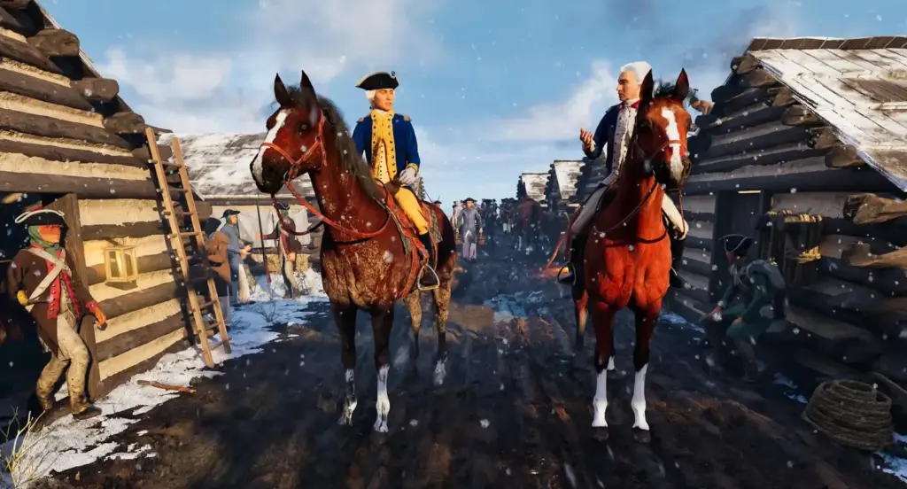 A rendering showing soldiers of the Continental Army at Valley...