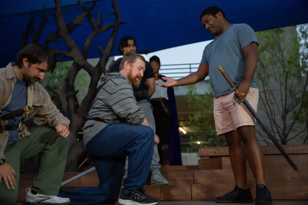 Actors practice their parts for the Shakespeare play ‘Macbeth”, at...