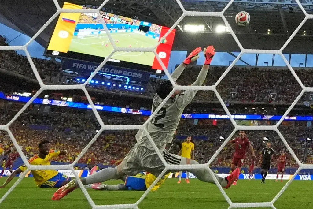 Colombia goalkeeper Camilo Vargas (12) makes a save during the...