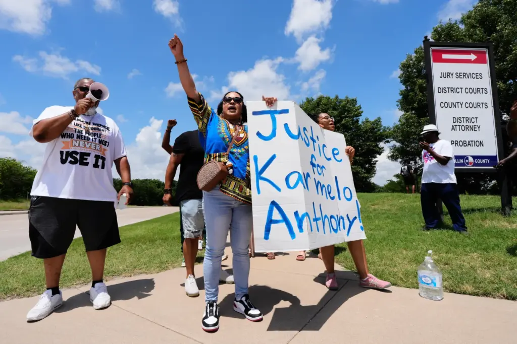 Supporters for Karmelo Anthony demonstrate in front of the Collin...