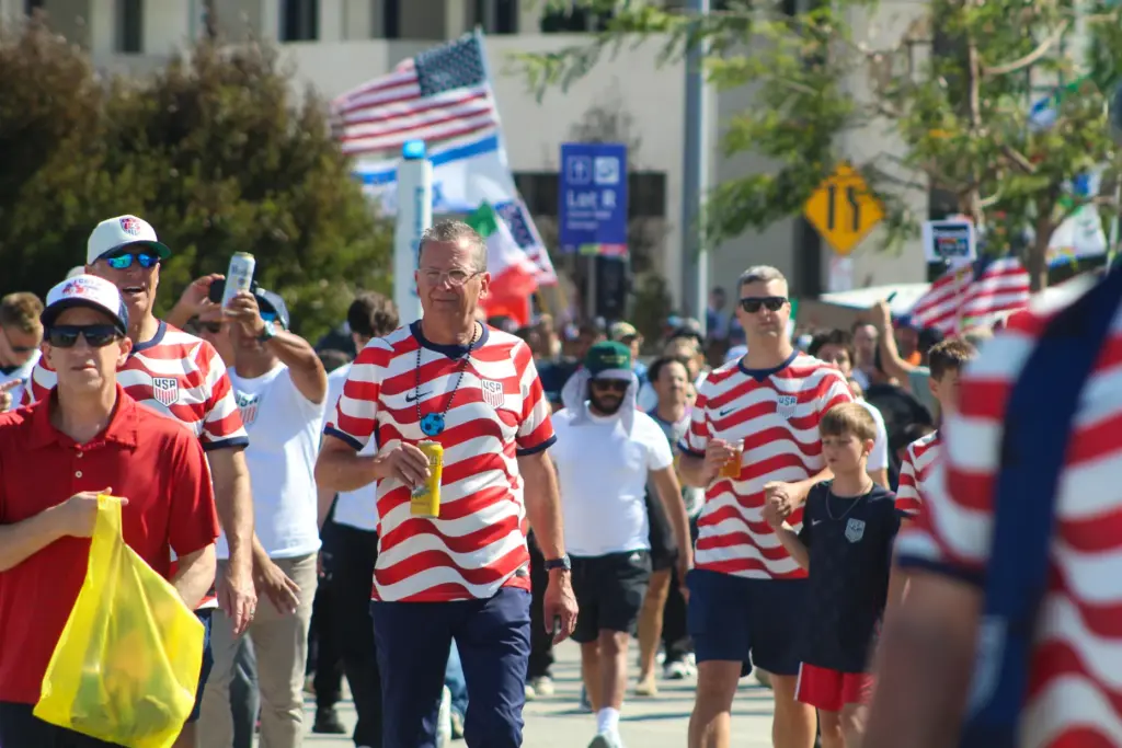 Team USA fans walking into the Los Angeles Stadium on...