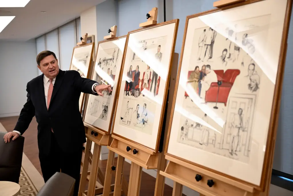Stewart McLaurin displays a newly acquired suite of four Norman Rockwell paintings.
