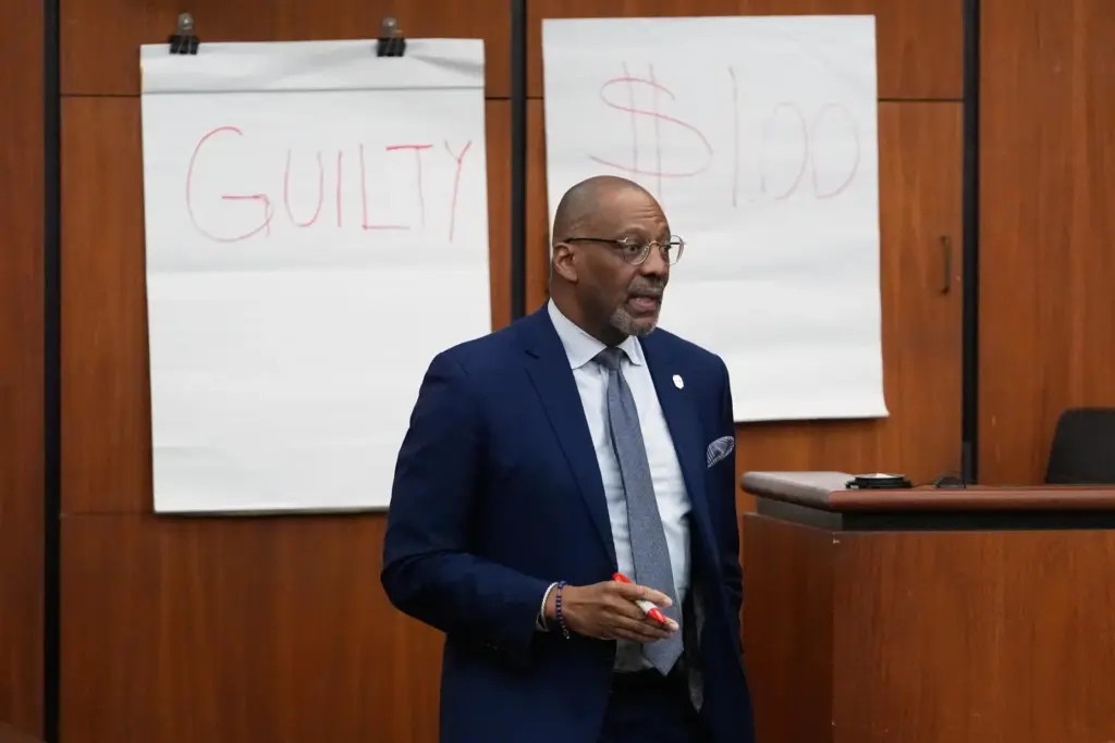 Solicitor Byron E. Gipson speaks during closing arguments in the...