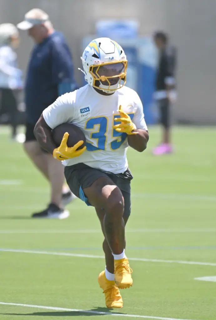 Chargers running back Amar Johnson (35) participates in a team...