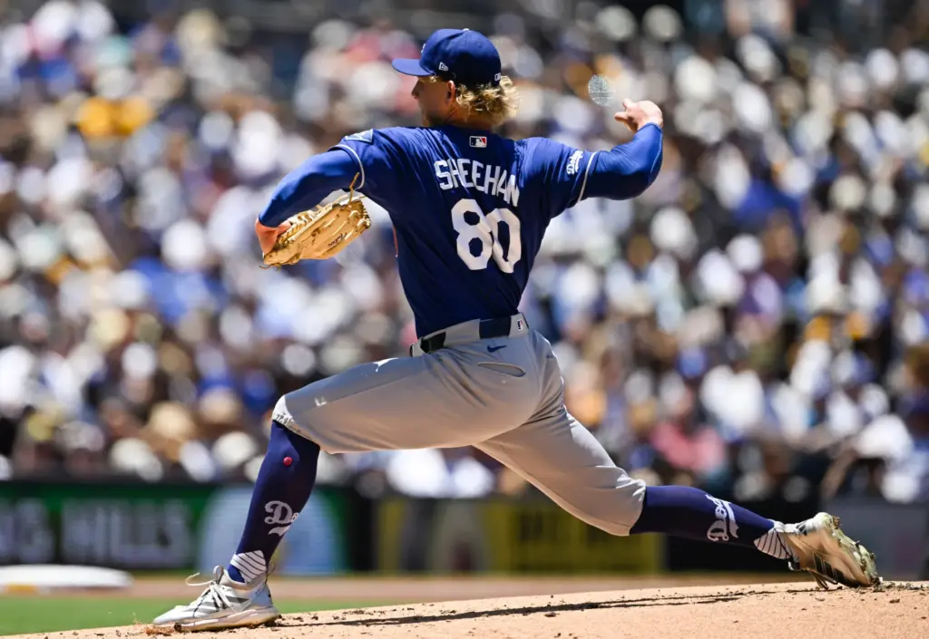 Dodgers pitcher Emmet Sheehan delivers during the first inning of...