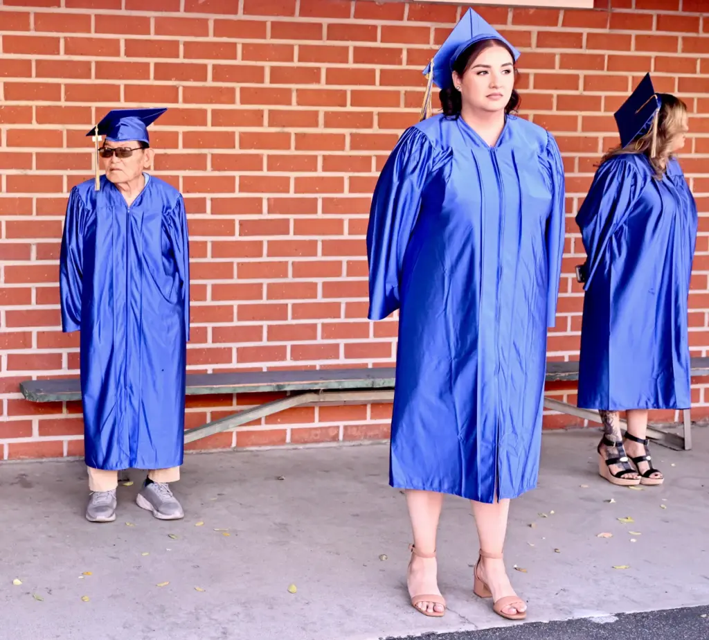 Soo Hak Kwon, 91, lines up with his fellow students...