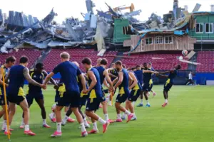 Demolition greets Sweden at its World Cup base camp during FC Dallas renovation project