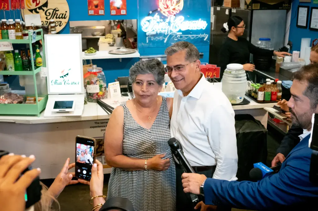 Democratic gubernatorial candidate Xavier Becerra meets voters at Mercado La...