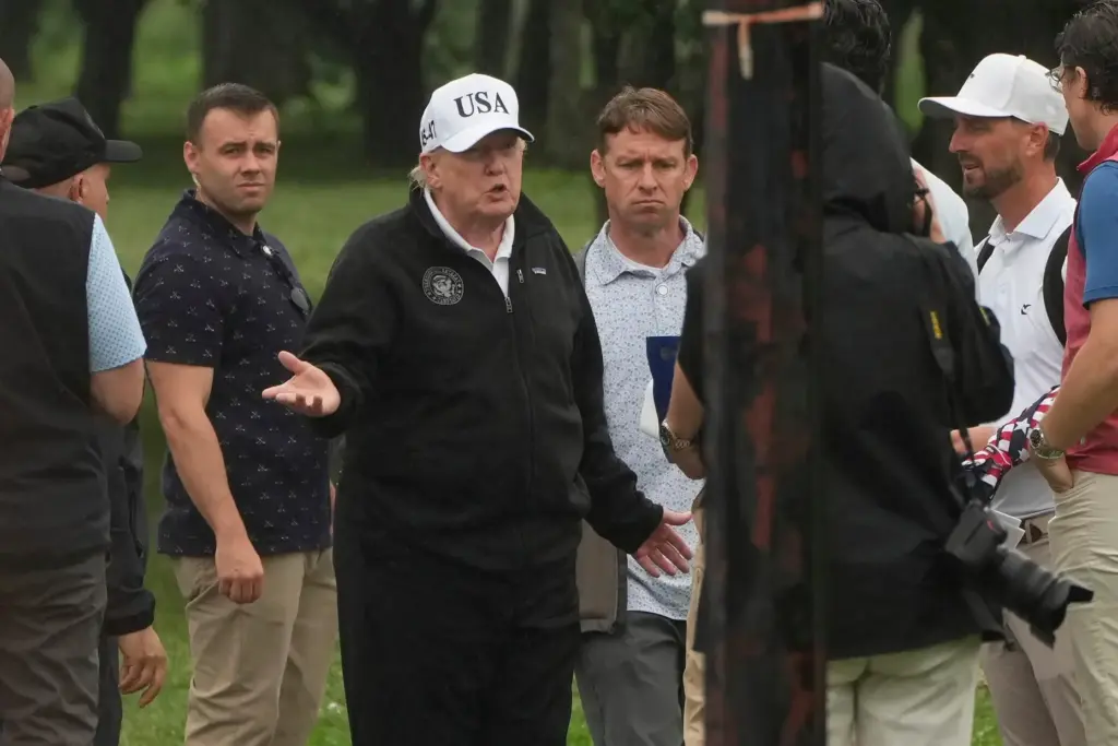 President Donald Trump speaks following a tour of the East...