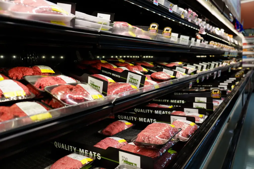 Packages of ground beef are displayed at Gerrity's.