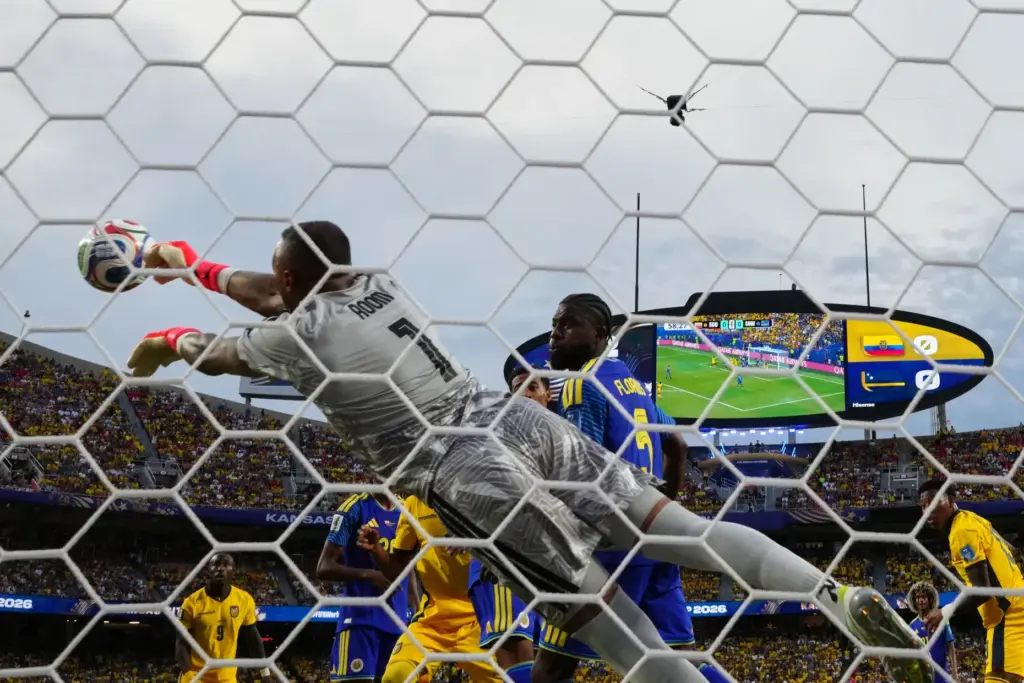 CuraÃ§ao goalkeeper Eloy Room (1) makes a save during the...