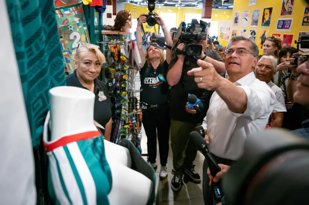 Democratic gubernatorial candidate Xavier Becerra meets voters at Mercado La...