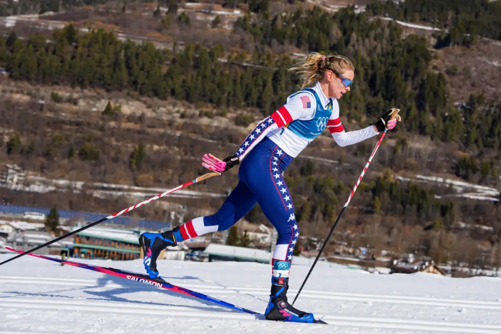 FILE – Jessie Diggins, of the United States, competes in...