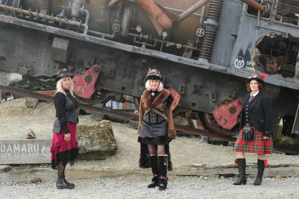 Steampunk NZ Festival attendees Fiona Hilton, left, Sandy Jones and...