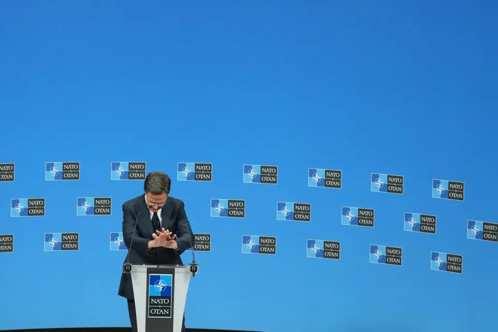 NATO Secretary General Mark Rutte speaks after a meeting of...