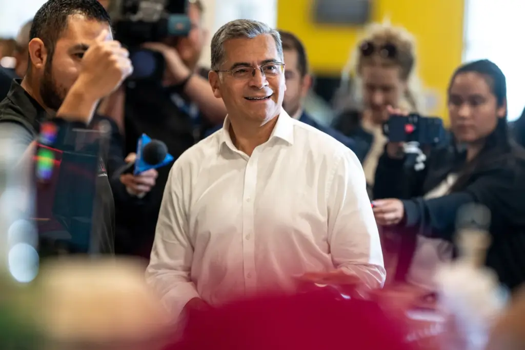 Democratic gubernatorial candidate Xavier Becerra meets voters at Mercado La...