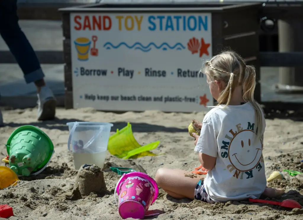 A Sand Toy Station near San Clemente Pier on Wednesday,...