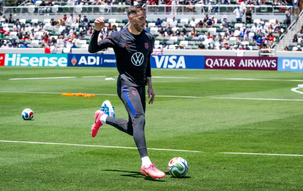U.S. Menâs National Team goalkeeper Matt Turner runs drills with...