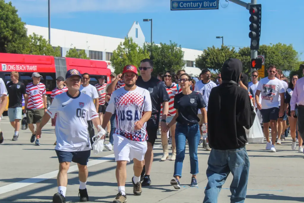 Team USA fans walking to the Los Angeles Stadium on...