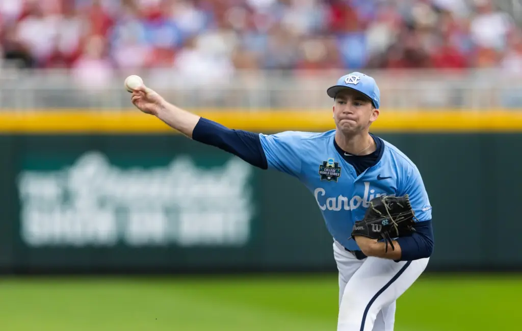 North Carolina starting pitcher Ryan Lynch throws against Oklahoma in...