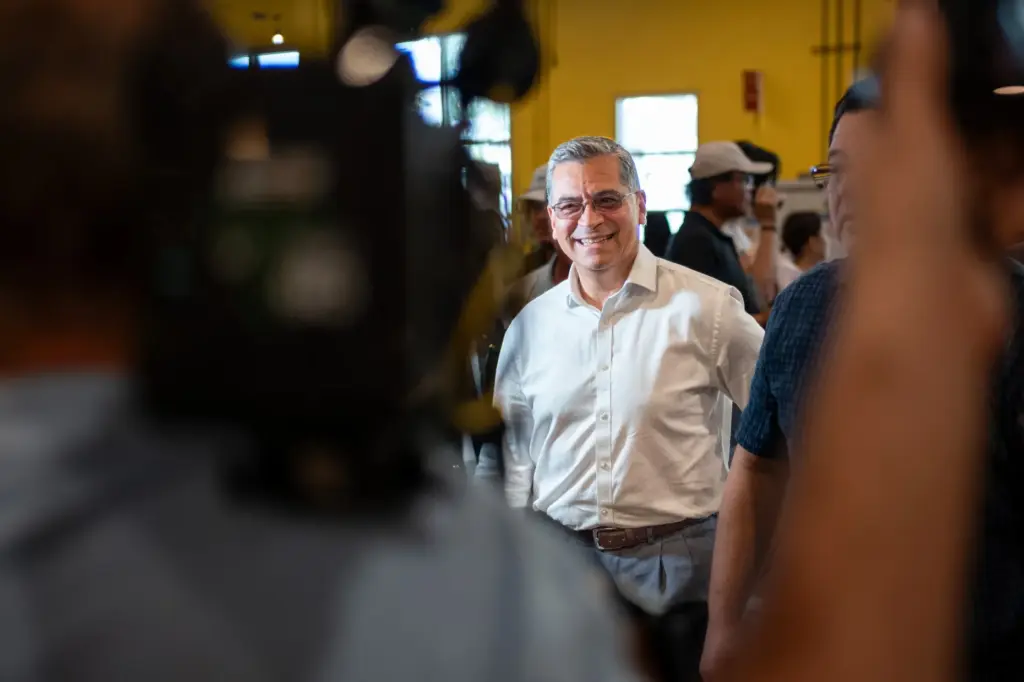 Democratic gubernatorial candidate Xavier Becerra meets voters at Mercado La...