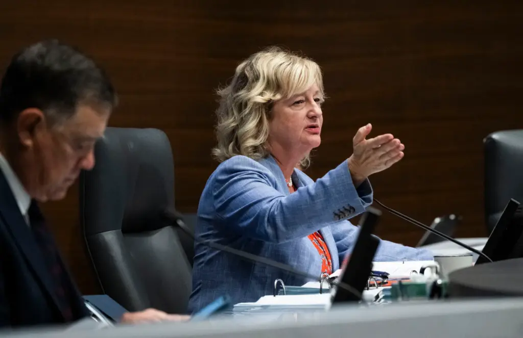 Orange County Supervisor Katrina Foley speaks during their meeting in...