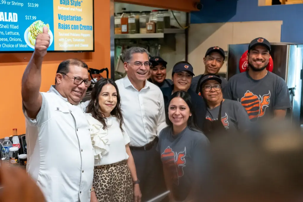 Democratic gubernatorial candidate Xavier Becerra meets voters at Mercado La...