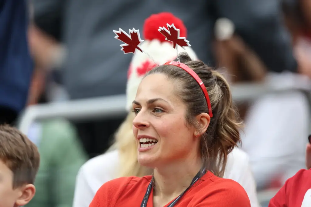 A Canada fan look on before the start of a...