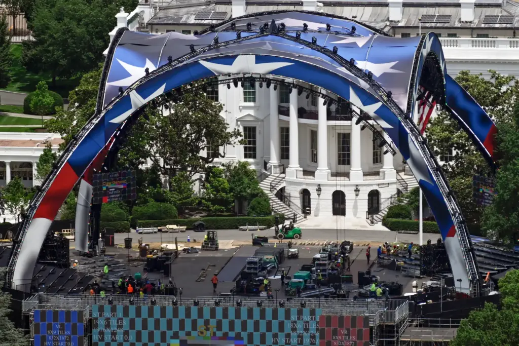 Construction continues on the arena on the South Lawn of...