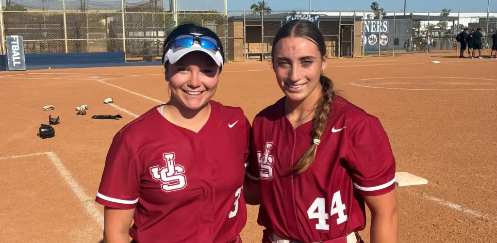 JSerra's Liliana Escobar, left, pitched a shutout and Annabel Raftery hit a home run for the game's only run as JSerra beat Pacifica 1-0 in the CIF-SS Division 1 quarterfinals Wednesday, May 20, 2026. (Photo by Steve Fryer, Orange County Register/SCNG)