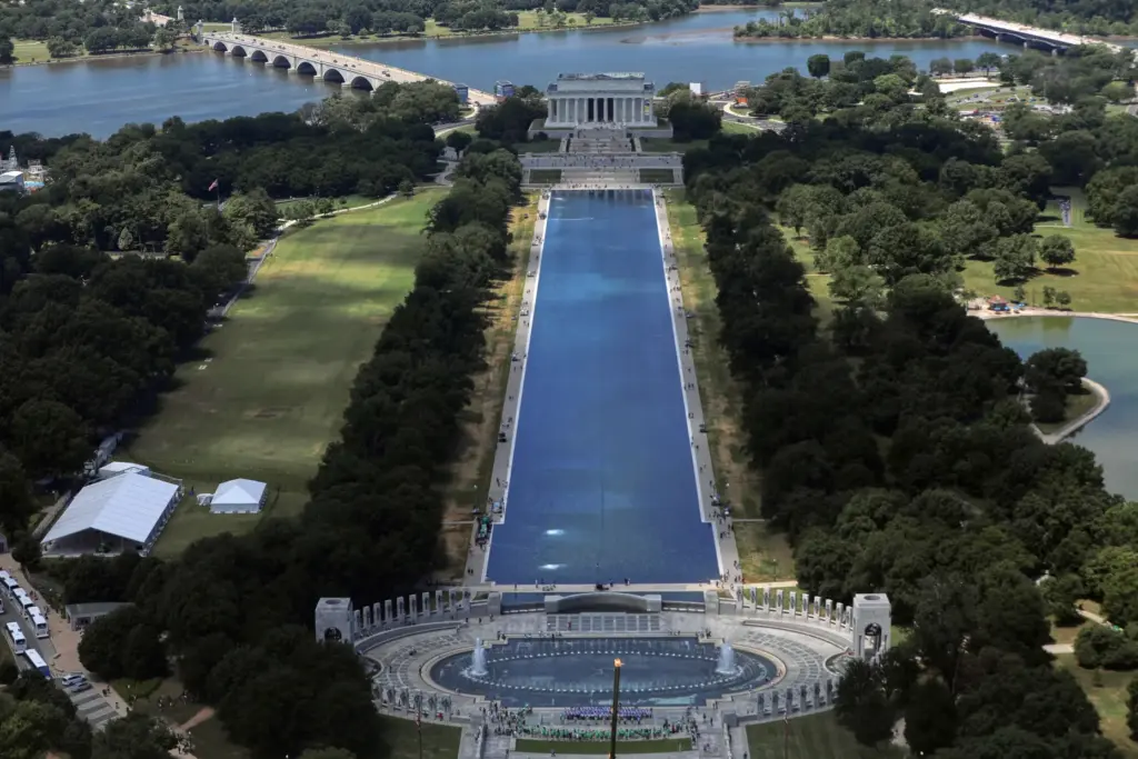 The Lincoln Memorial and the Reflecting Pool are seen from...