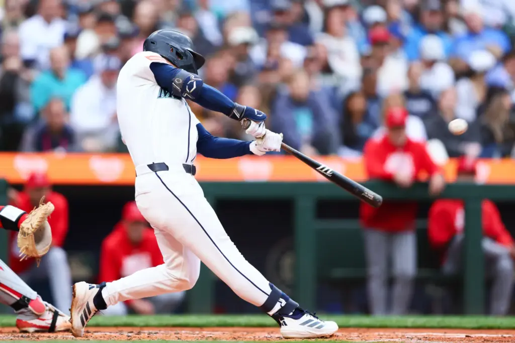 The Seattle Mariners’ Cole Young hits a solo home run...