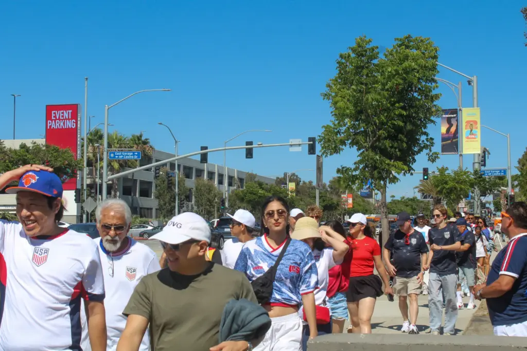 Team USA fans walking to the Los Angeles Stadium on...
